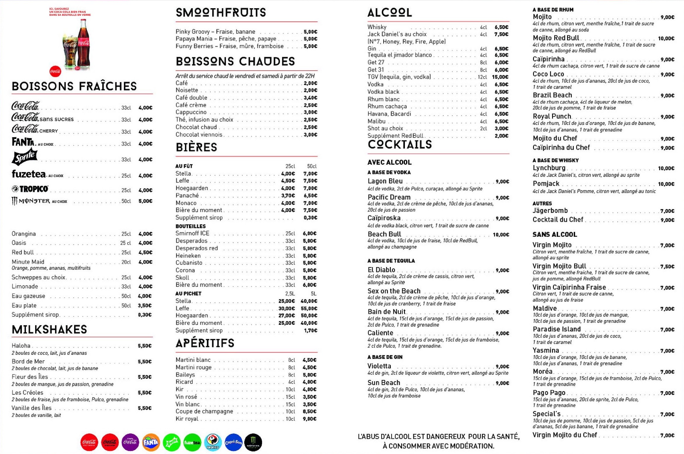 Carte des cocktails